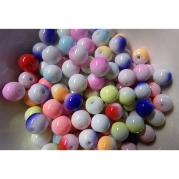 Mixed Color Two Tone Glass Beads 8mm - Picture 1 of 3
